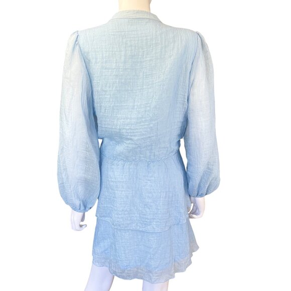 Zara Dress Womens L Blue Viscose Tiered Long Sleeve Mini - Picture 2 of 9